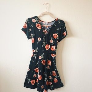 Floral Black Skater Dress